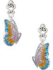 Silver Plated Large Translucent Pastel Flying Butterfly - Filigree Heart Post Earrings