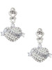 Silver Plated Big Sister Banner on Clear Crystal Heart - Filigree Heart Post Earrings