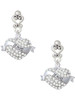 Silver Plated Love Banner on Clear Crystal Heart - Filigree Heart Post Earrings