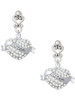 Silver Plated Sister Banner on Clear Crystal Heart - Filigree Heart Post Earrings