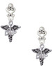 Silver Plated Nurse Caduceus - DNP - Filigree Heart Post Earrings