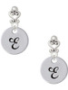 Silver Plated Large Script Letter Disc - E - Filigree Heart Post Earrings
