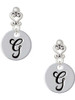 Silver Plated Large Script Letter Disc - G - Filigree Heart Post Earrings