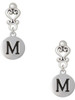 Silver Plated Capital Letter - M - Pebble Disc - Filigree Heart Post Earrings