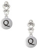 Silver Plated Capital Letter - Q - Pebble Disc - Filigree Heart Post Earrings