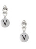 Silver Plated Capital Letter - V - Pebble Disc - Filigree Heart Post Earrings