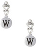 Silver Plated Capital Letter - W - Pebble Disc - Filigree Heart Post Earrings
