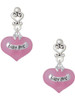 Silver Plated Baby Girl Pink Heart with Baby Feet - Filigree Heart Post Earrings