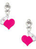 Silver Plated Hot Pink Heart with Nurse Hat - Filigree Heart Post Earrings
