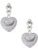 Silver Plated Faith Rocks on AB Crystal Heart - Filigree Heart Post Earrings