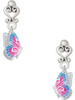 Silver Plated Translucent Hot Pink & Blue Flying Butterfly - Filigree Heart Post Earrings