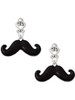 Silver Plated Large Black Enamel Mustache - Filigree Heart Post Earrings