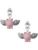 Silver Plated Pink Flying Pig with Wings - Filigree Heart Post Earrings