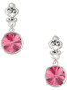 Silver Plated 12mm Crystal Rivoli - Hot Pink - Filigree Heart Post Earrings