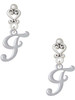 Silver Plated Small Gelato Script Initial - F - Filigree Heart Post Earrings