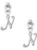 Silver Plated Small Gelato Script Initial - N - Filigree Heart Post Earrings