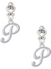 Silver Plated Small Gelato Script Initial - P - Filigree Heart Post Earrings