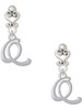 Silver Plated Small Gelato Script Initial - Q - Filigree Heart Post Earrings