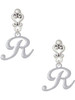 Silver Plated Small Gelato Script Initial - R - Filigree Heart Post Earrings