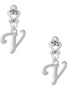 Silver Plated Small Gelato Script Initial - V - Filigree Heart Post Earrings