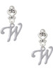 Silver Plated Small Gelato Script Initial - W - Filigree Heart Post Earrings