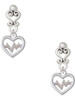 Silver Plated Heart with AB Crystal Heartbeat - Filigree Heart Post Earrings
