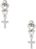 Silver Plated Small White Crystal Cross - Filigree Heart Post Earrings