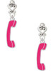 Silver Plated Hot Pink Telephone - Filigree Heart Post Earrings