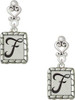 Silver Plated Pebble Border Initial - F - Filigree Heart Post Earrings