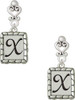 Silver Plated Pebble Border Initial - X - Filigree Heart Post Earrings