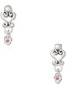 Silver Plated Mini October - Hot Pink Crystal Heart - Filigree Heart Post Earrings