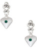 Silver Plated Large May - Green Crystal Heart - Filigree Heart Post Earrings