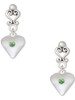 Silver Plated Large August - Lime Green Crystal Heart - Filigree Heart Post Earrings