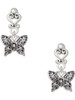 Silver Plated Small Antiqued Crystal Butterfly - Filigree Heart Post Earrings