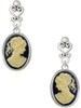 Silver Plated Small Black Oval Cameo - Filigree Heart Post Earrings