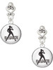 Silver Plated Domed Jazz Girl with Hat - Filigree Heart Post Earrings