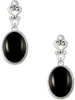 Silver Plated Small Black Acrylic Oval - Filigree Heart Post Earrings