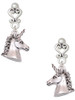 Silver Plated 3-D Unicorn Head - Filigree Heart Post Earrings