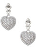 Silver Plated Large Rounded Clear Oktant Crystal Heart - Filigree Heart Post Earrings