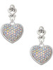 Silver Plated Large Rounded Clear AB Oktant Crystal Heart - Filigree Heart Post Earrings