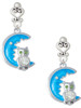Silver Plated Large Clear Crystal Owl on Hot Blue Moon - Filigree Heart Post Earrings