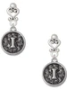 Silver Plated Antiqued Round Seal - Initial - I - Filigree Heart Post Earrings