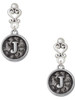 Silver Plated Antiqued Round Seal - Initial - J - Filigree Heart Post Earrings