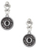 Silver Plated Antiqued Round Seal - Initial - O - Filigree Heart Post Earrings