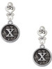 Silver Plated Antiqued Round Seal - Initial - X - Filigree Heart Post Earrings