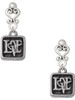 Silver Plated Antiqued Square Seal - Love with Heart - Filigree Heart Post Earrings