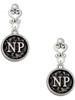 Silver Plated Nurse Caduceus Seal - NP - Filigree Heart Post Earrings