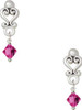 Fuchsia Crystal Bicone - Filigree Heart Post Earrings