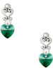 10mm Green Crystal Heart - Filigree Heart Post Earrings