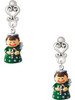 Resin Green Angel Holding Candy Cane - Filigree Heart Post Earrings